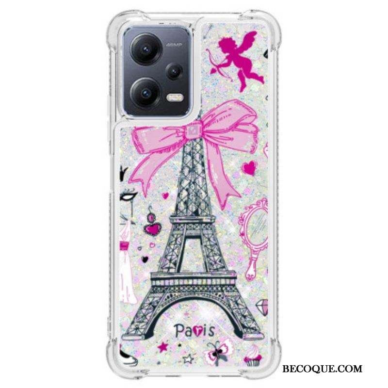 Coque Xiaomi Redmi Note 12/Poco X5 5G Paillettes Tour Eiffel