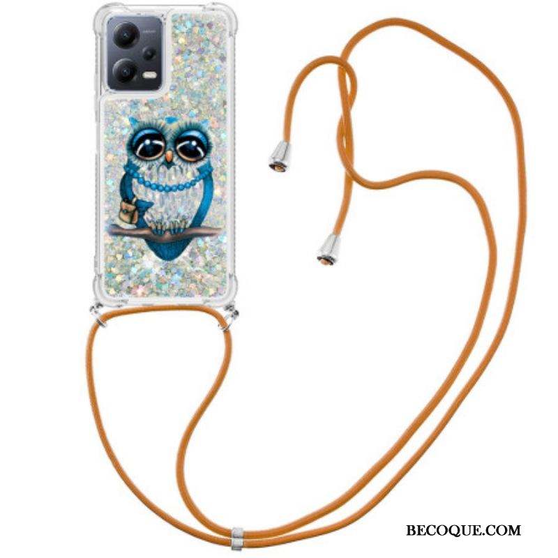 Coque Xiaomi Redmi Note 12/Poco X5 5G à Cordon Paillettes Miss Hibou