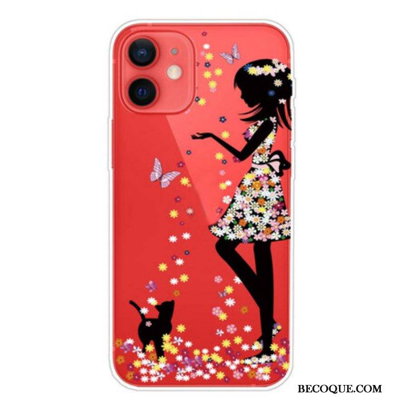 Coque iPhone 13 Mini Jeune Fille Fleurie