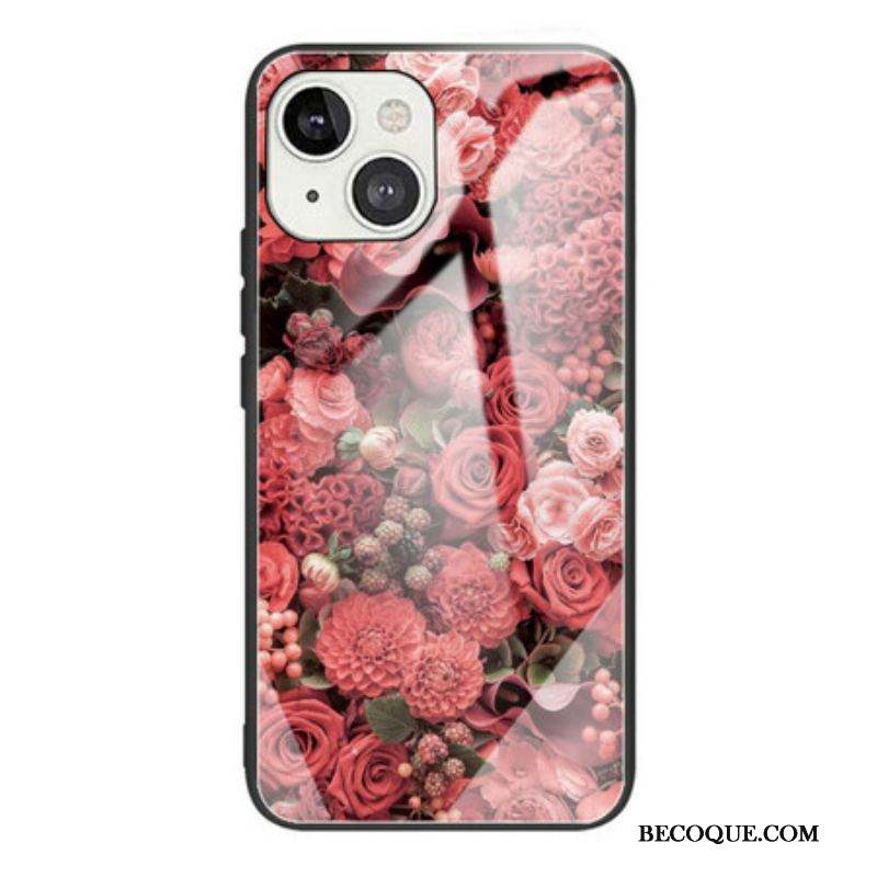 Coque iPhone 13 Mini Verre trempé Fleurs Roses