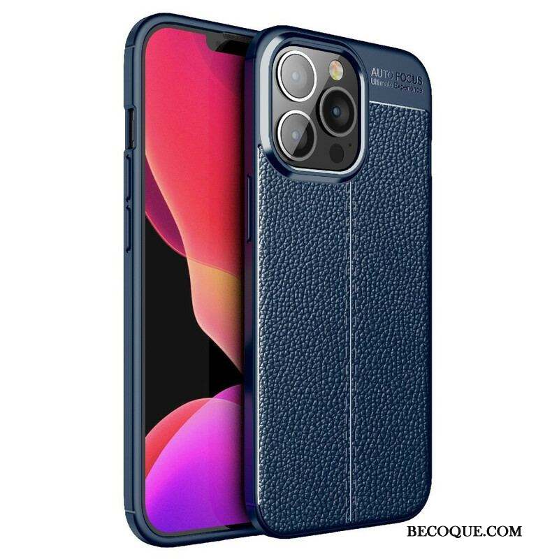 Coque iPhone 13 Pro Effet Cuir Litchi Double Line