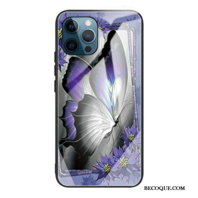 Coque iPhone 13 Pro Verre Trempé Papillon Violet