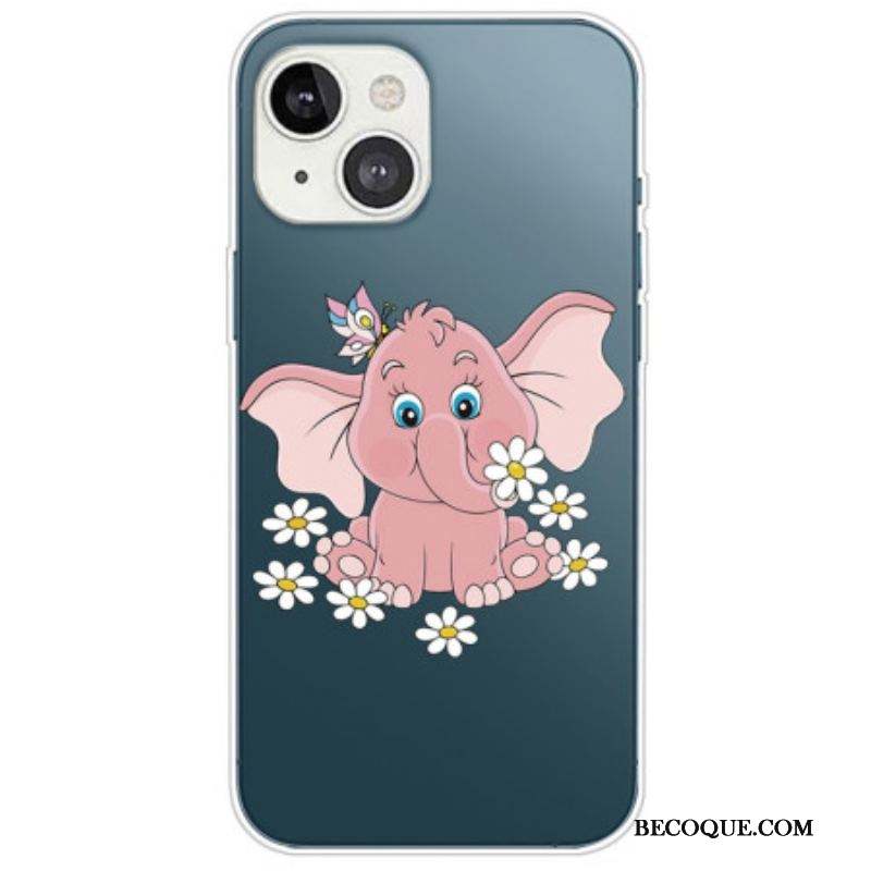 Coque iPhone 14 Plus Transparente Éléphant Rose