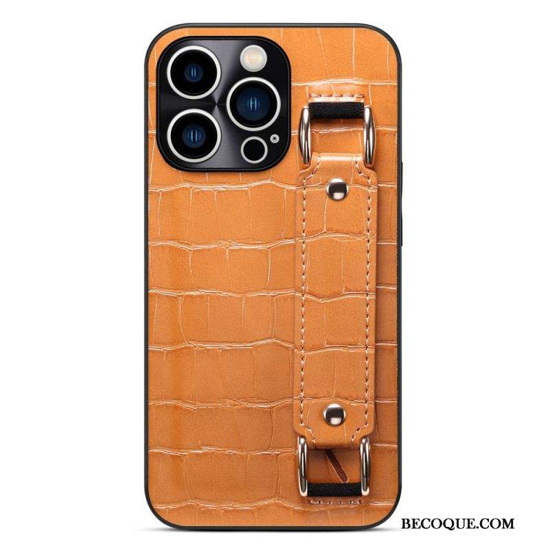 Coque iPhone 14 Pro Max Porte-Carte avec Sangle Support Croco