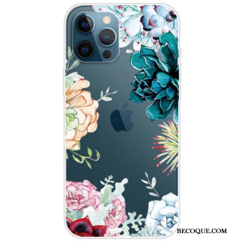 Coque iPhone 14 Pro Transparente Fleurs Aquarelle