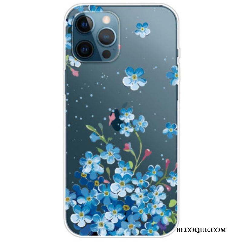 Coque iPhone 14 Pro Transparente Fleurs Bleues