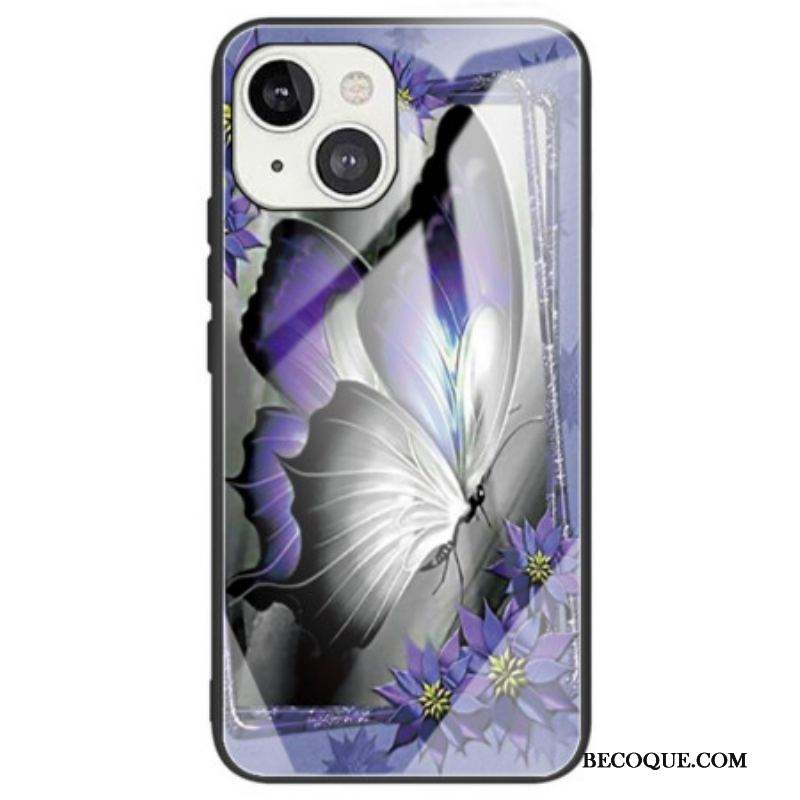 Coque iPhone 14 Verre Trempé Papillon Violet