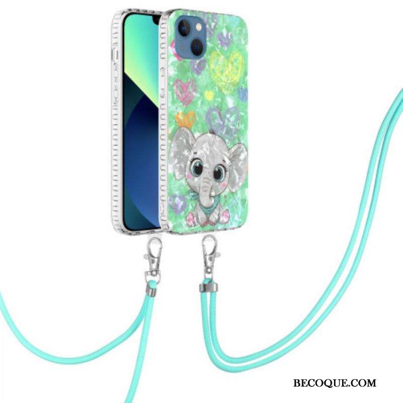 Coque iPhone 14 à Cordon Éléphant Stylé