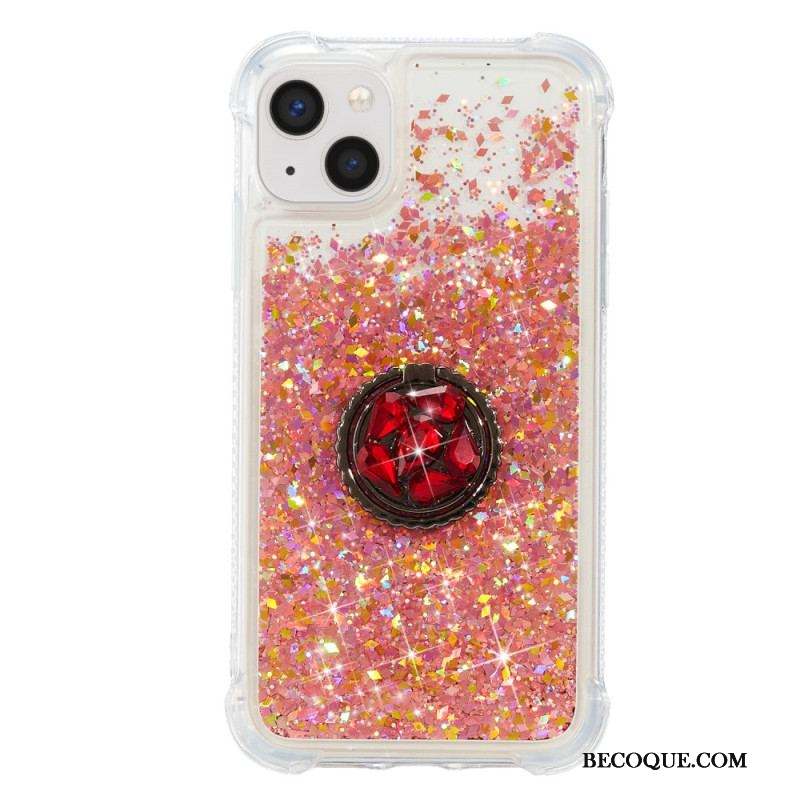 Coque iPhone 15 Plus Paillettes avec Anneau-Support