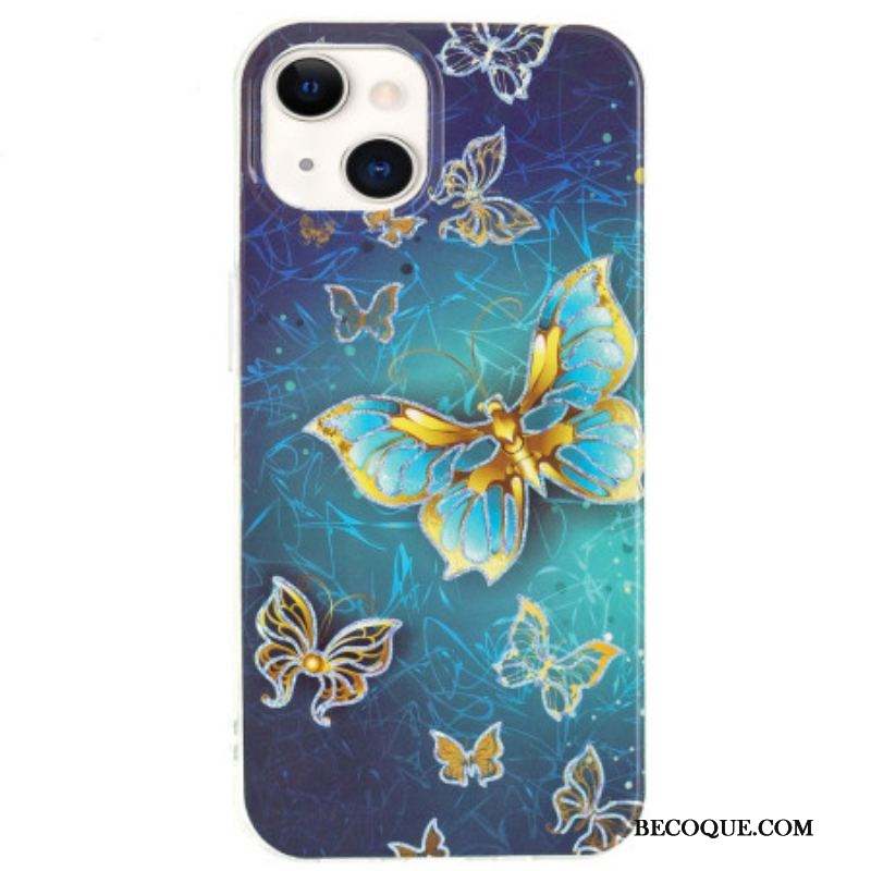 Coque iPhone 15 Plus Papillons Dorés