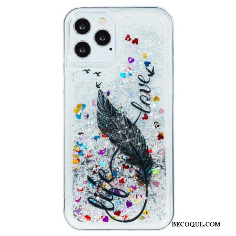 Coque iPhone 15 Pro Max Paillettes Plume