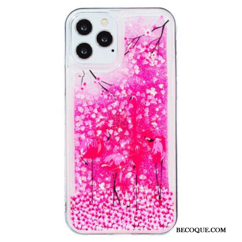 Coque iPhone 15 Pro Paillettes Flamants Roses