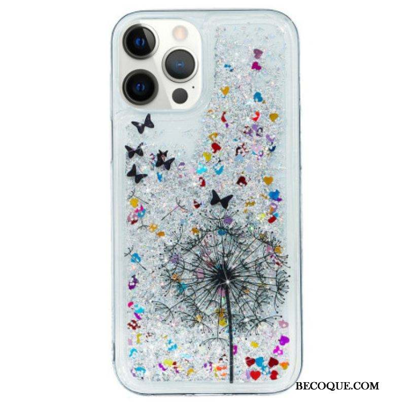 Coque iPhone 15 Pro Paillettes Pissenlit