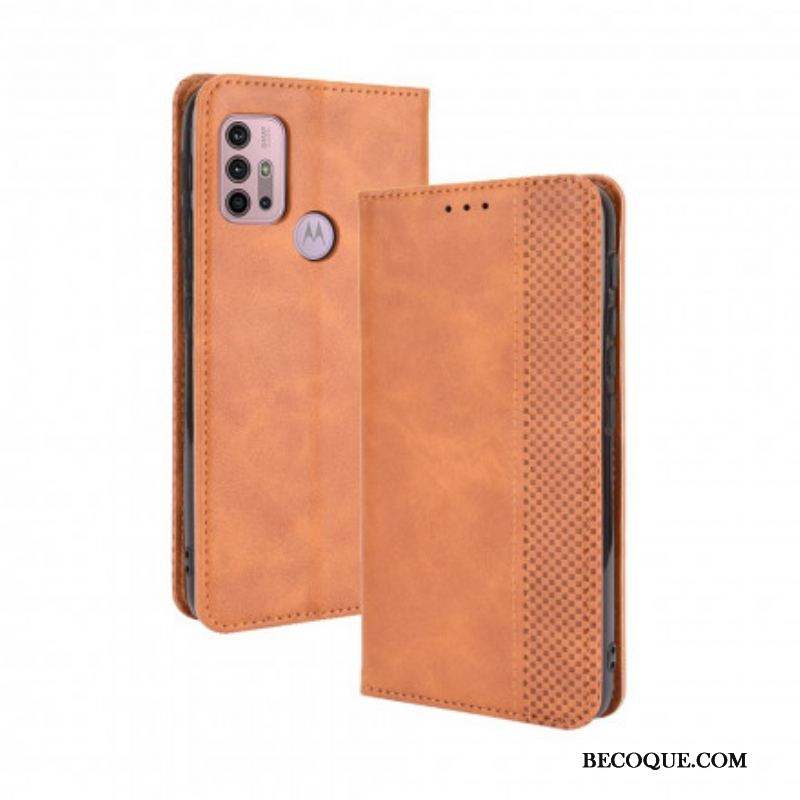 Flip Cover Moto G30 / Moto G10 Effet Cuir Vintage Stylisé