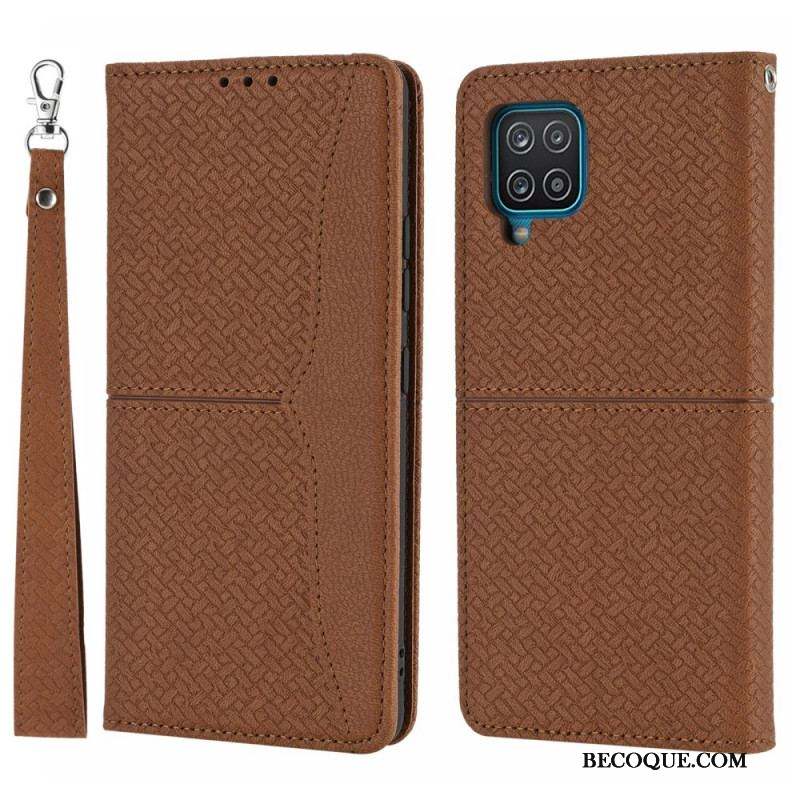 Flip Cover Samsung Galaxy A12 / M12 Style Cuir Tissée à Lanière