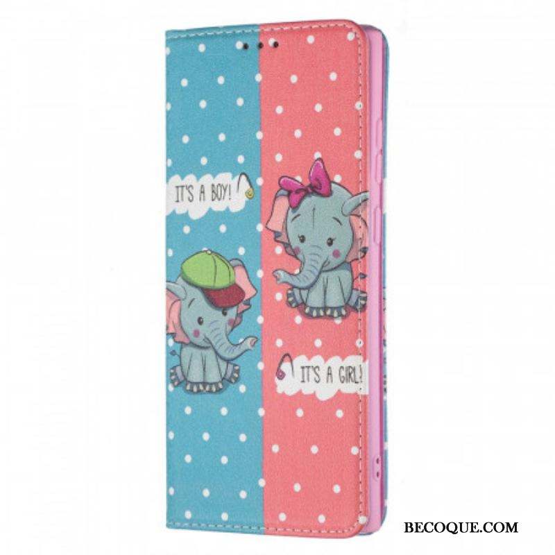 Flip Cover Samsung Galaxy S22 Ultra 5G Bébés Éléphants