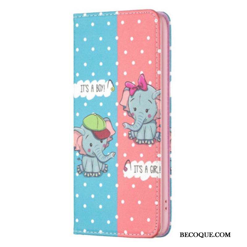 Flip Cover iPhone 14 Pro Bébés Éléphants