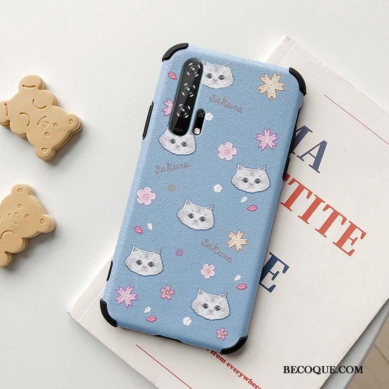 Honor 20 Pro Petit Chat Silicone Incassable Coque De Téléphone Bleu