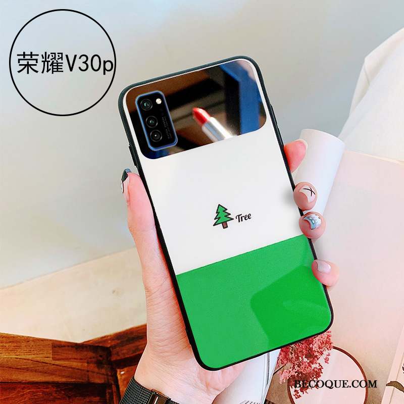 Honor View30 Pro Coque Miroir Vert Verre Personnalité Simple Jeunesse