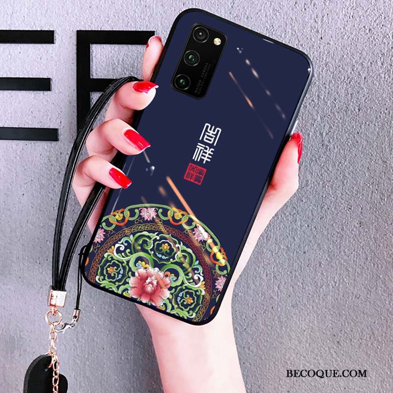 Honor View30 Pro Coque Protection Amoureux Incassable Miroir Style Chinois Bleu