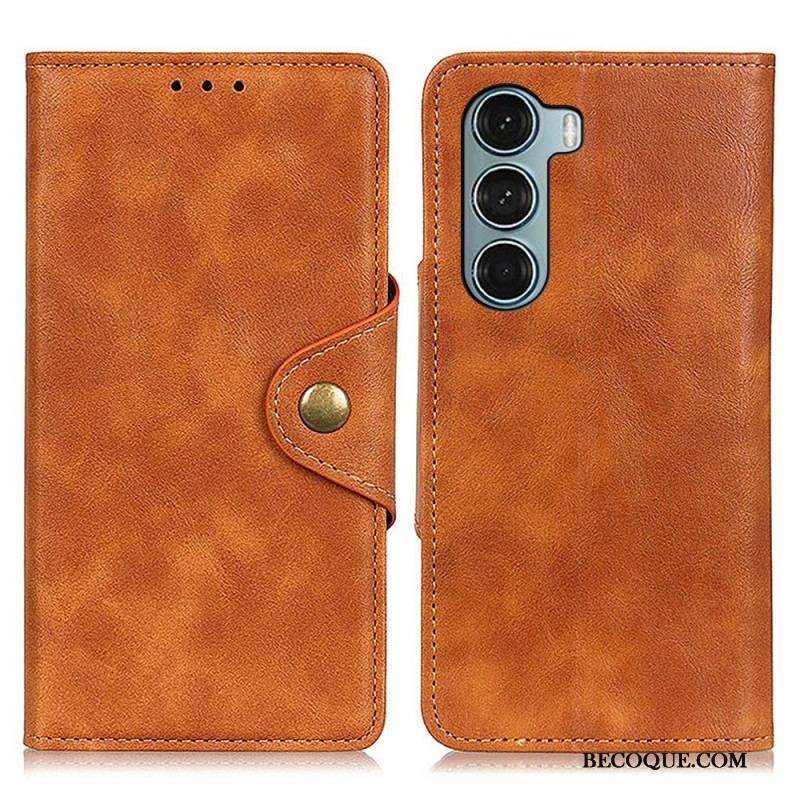 Housse Moto G200 5G Simili Cuir Vintage et Bouton