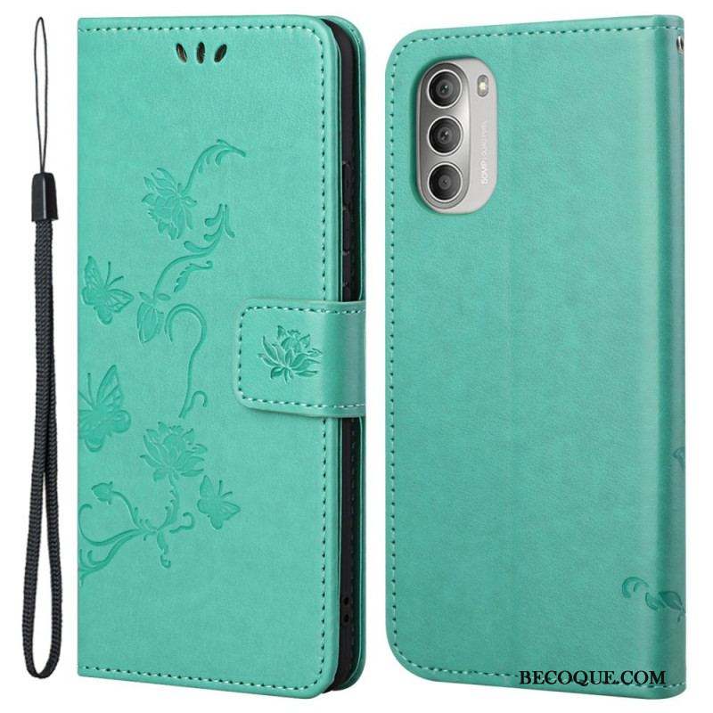 Housse Moto G51 5G Papillons et Fleurs D'Asie