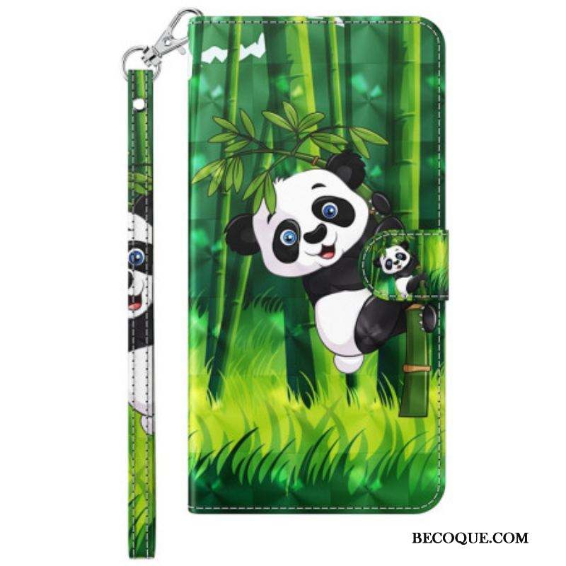 Housse Moto G73 5G Panda et Bambou à Lanière