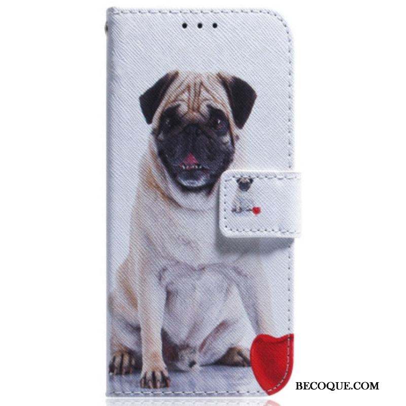 Housse Moto G73 5G Pug Dog à Lanière