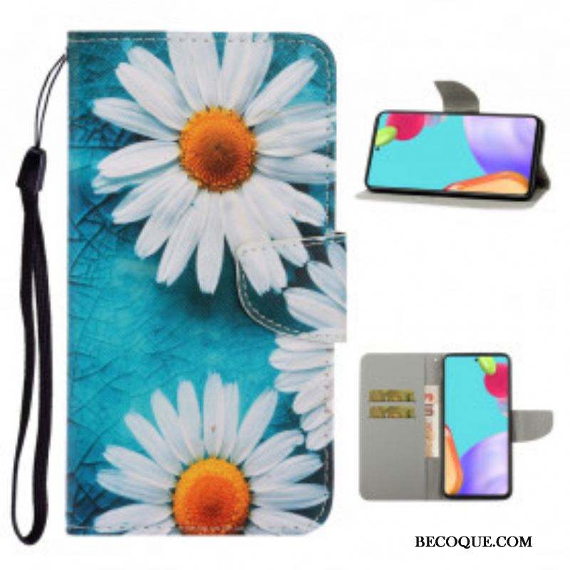 Housse Samsung Galaxy A52 4G / A52 5G / A52s 5G Marguerites à Lanière