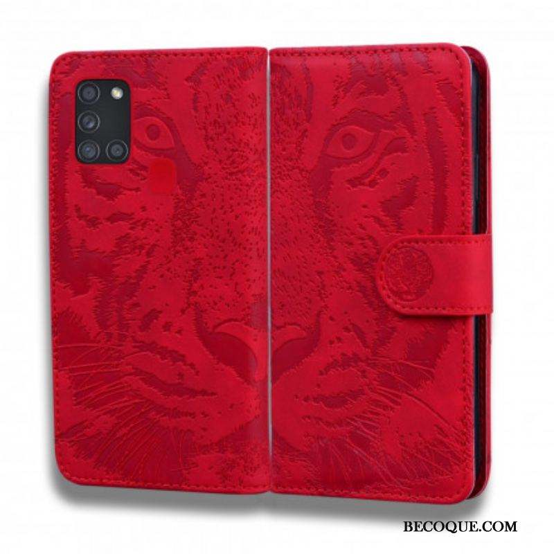 Housse Samsung Galaxy M31 Empreinte Face de Tigre