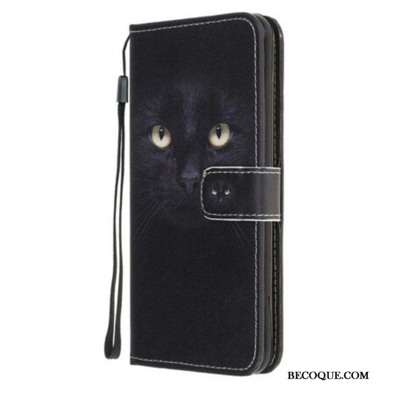 Housse Samsung Galaxy M31 Yeux de Chat Noir à Lanière