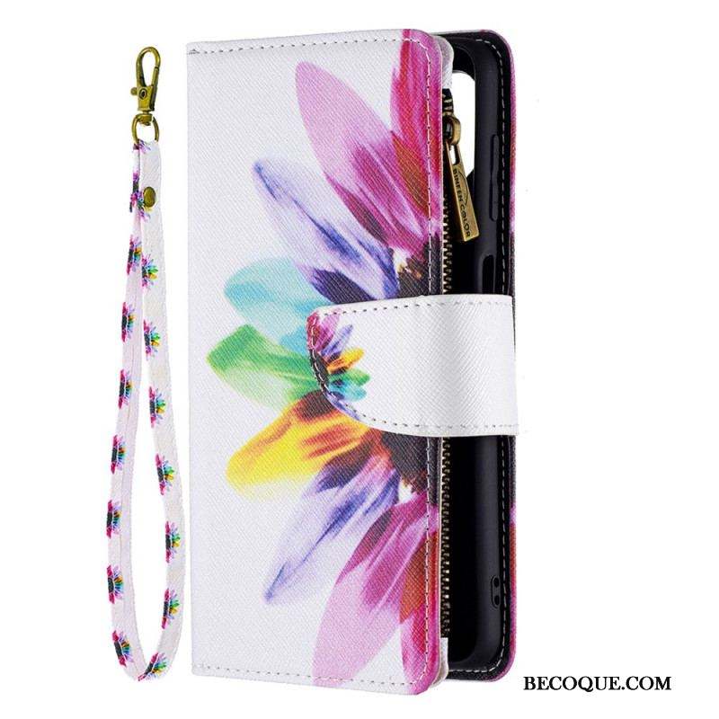 Housse Samsung Galaxy M32 Poche Zippée Fleur