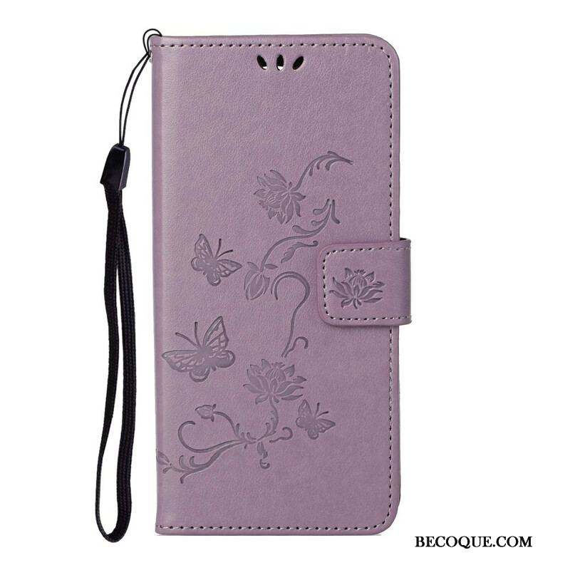 Housse Samsung Galaxy S21 5G Papillons Et Fleurs À Lanière