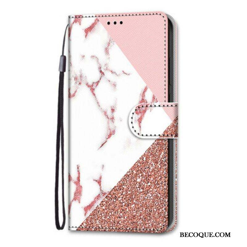 Housse Samsung Galaxy S21 5G Triangle en Marbre et Paillettes