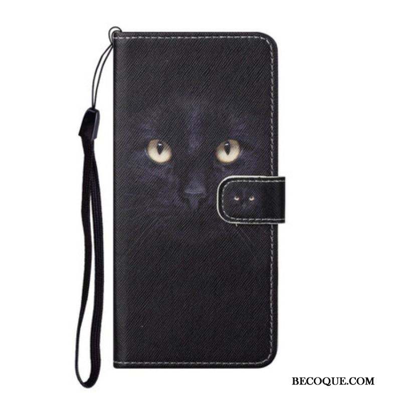 Housse Samsung Galaxy S21 5G Yeux de Chat Noir à Lanière