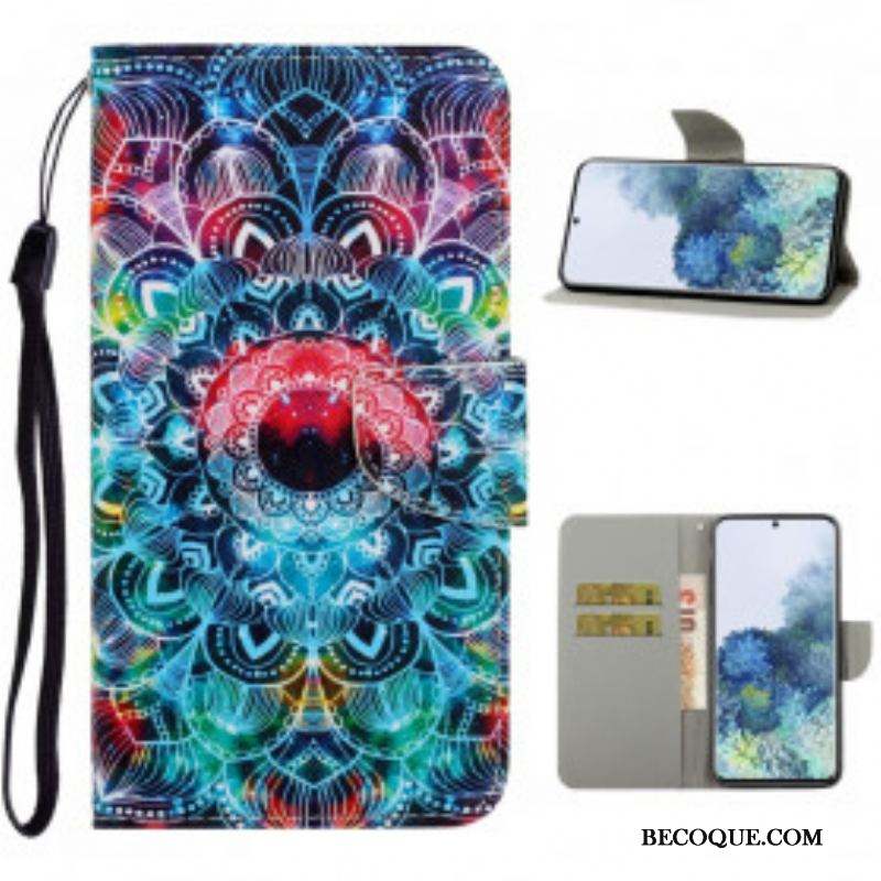 Housse Samsung Galaxy S21 Ultra 5G Flashy Mandala à Lanière