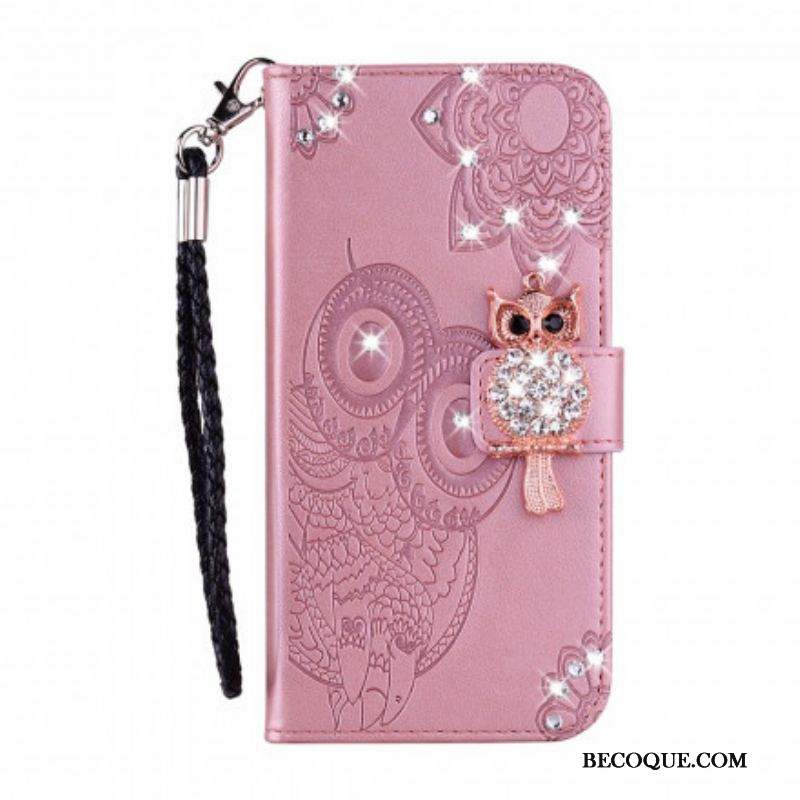 Housse Samsung Galaxy S21 Ultra 5G Hibou Mandala et Breloque