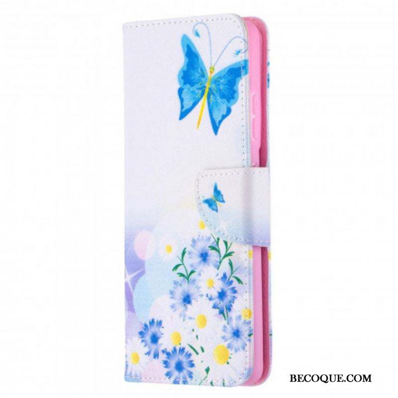 Housse Samsung Galaxy S21 Ultra 5G Papillons et Fleurs Peints