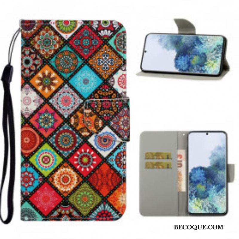 Housse Samsung Galaxy S21 Ultra 5G Patchwork Mandalas avec Lanière