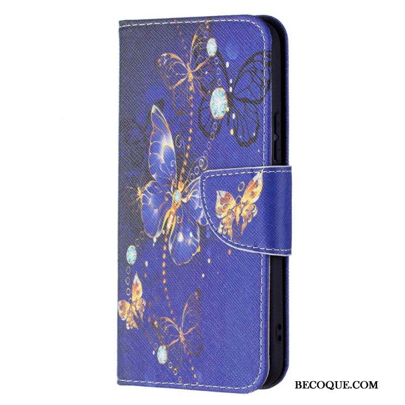 Housse Samsung Galaxy S22 5G Papillons Dorés