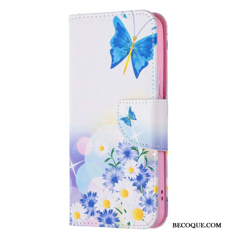 Housse Samsung Galaxy S22 5G Papillons et Fleurs Peints