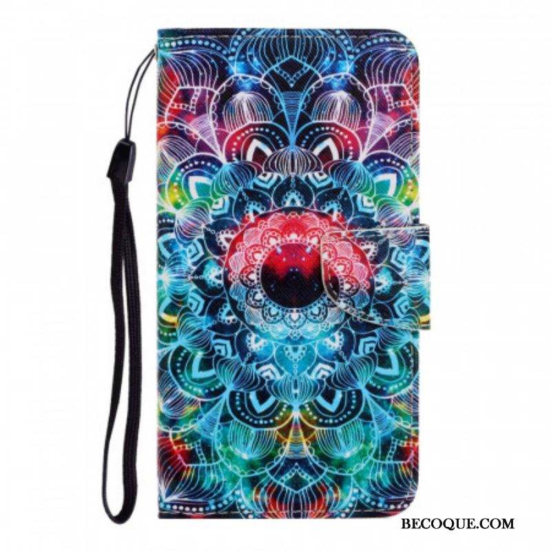 Housse Samsung Galaxy S22 Ultra 5G Flashy Mandala à Lanière