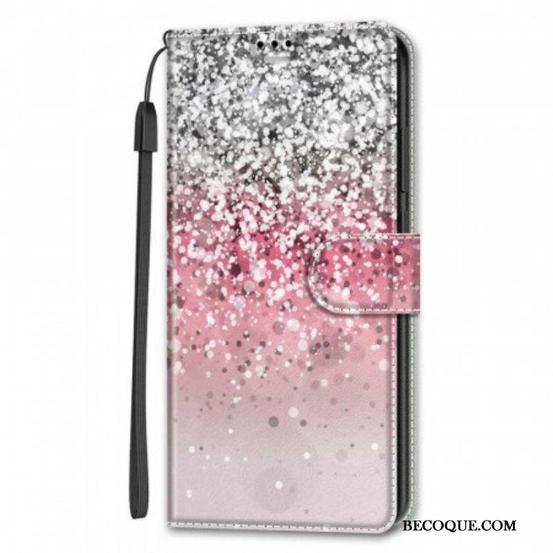 Housse Samsung Galaxy S22 Ultra 5G Paillettes avec Lanière