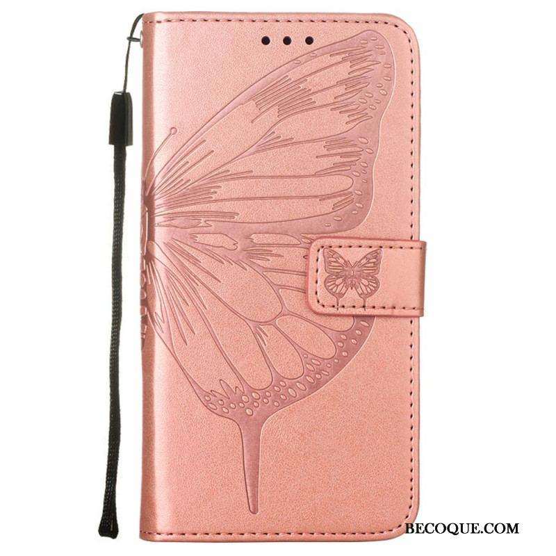 Housse Samsung Galaxy S22 Ultra 5G Papillon Design avec Lanière