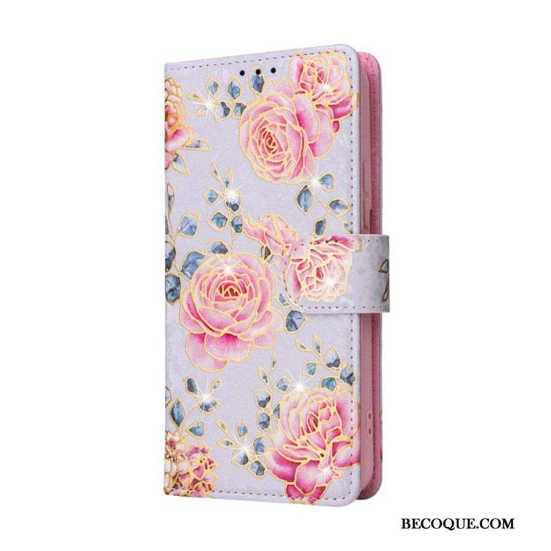 Housse Samsung Galaxy S23 5G Fleurs RFID avec Lanière