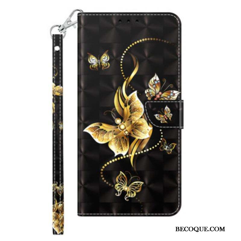 Housse Sony Xperia 1 IV Papillons Dorés à Lanière
