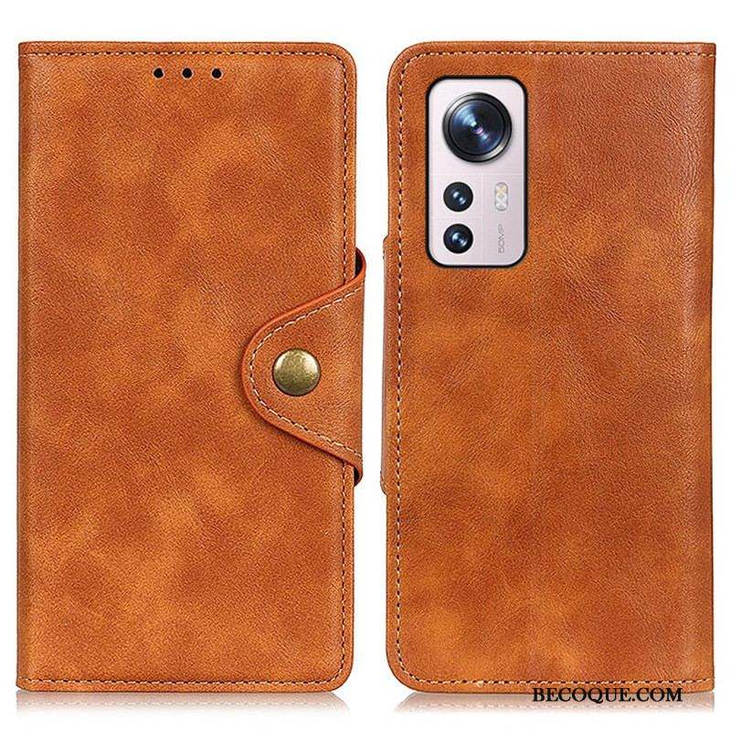 Housse Xiaomi 12 Pro Simili Cuir Vintage et Bouton