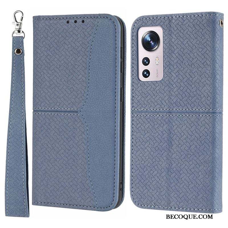 Housse Xiaomi 12 Pro Style Cuir Tissée à Lanière