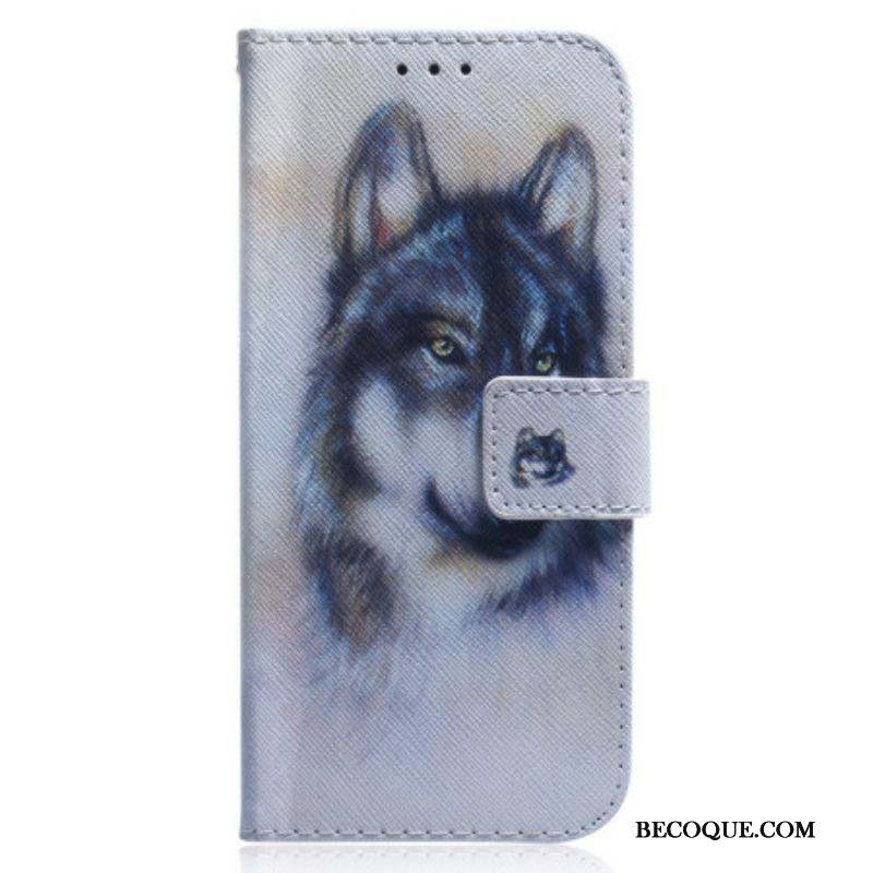 Housse Xiaomi 13 Loup Aquarelle à Lanière