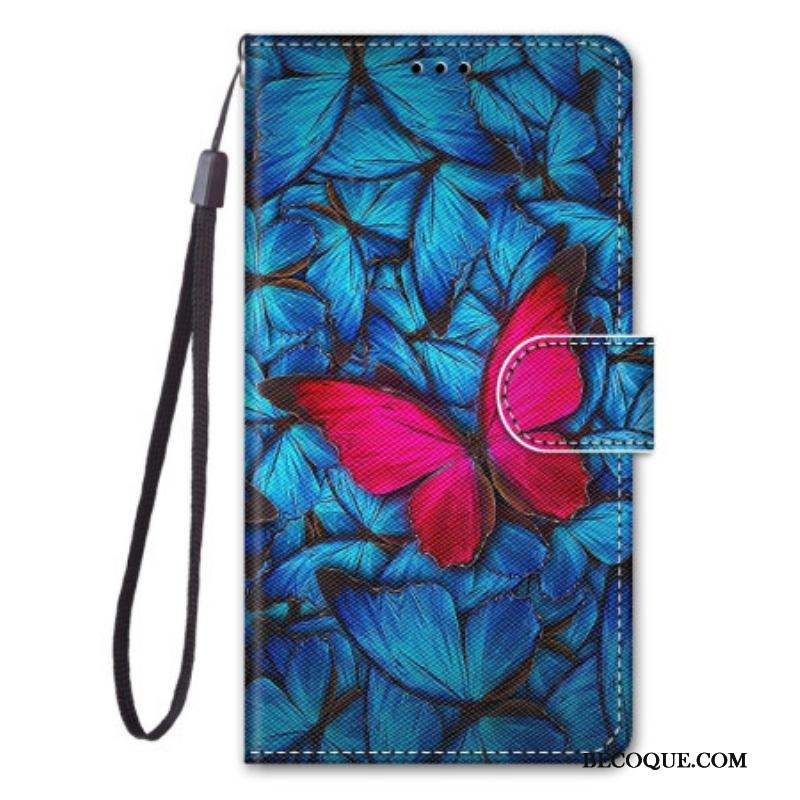 Housse Xiaomi 13 Papillon Rouge Sur Fond Bleu